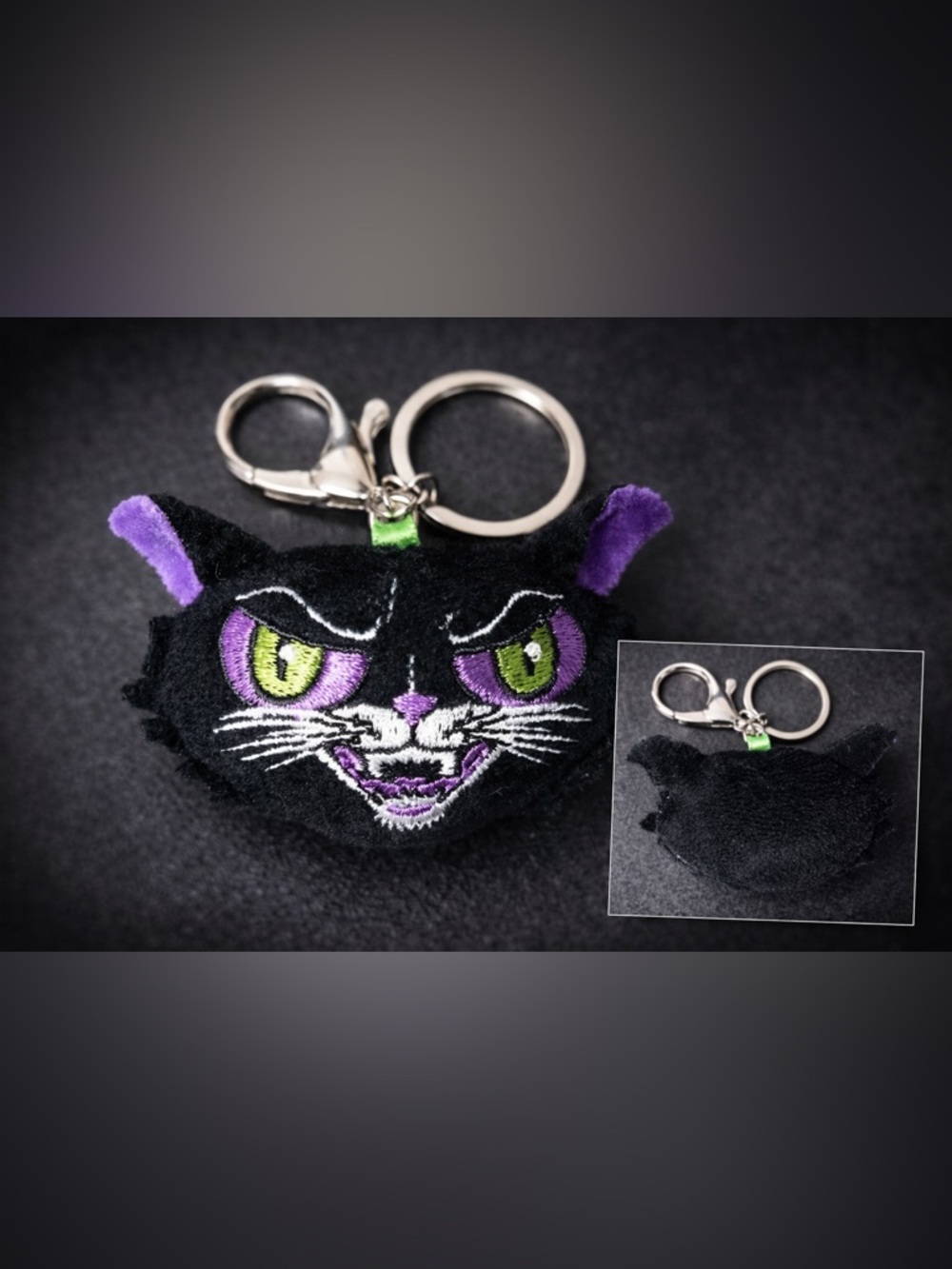 Spooky Black Cat Keychain Goth Halloween Plush Charm
